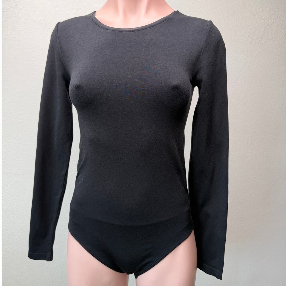 Wolford Black Long Sleeve Stretch Bodysuit Snap Closure Size M